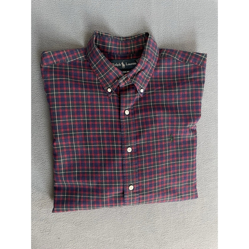 Ralph‎ Lauren Shirt Mens Large Red Blue Green Plaid Button Down Classic Fit